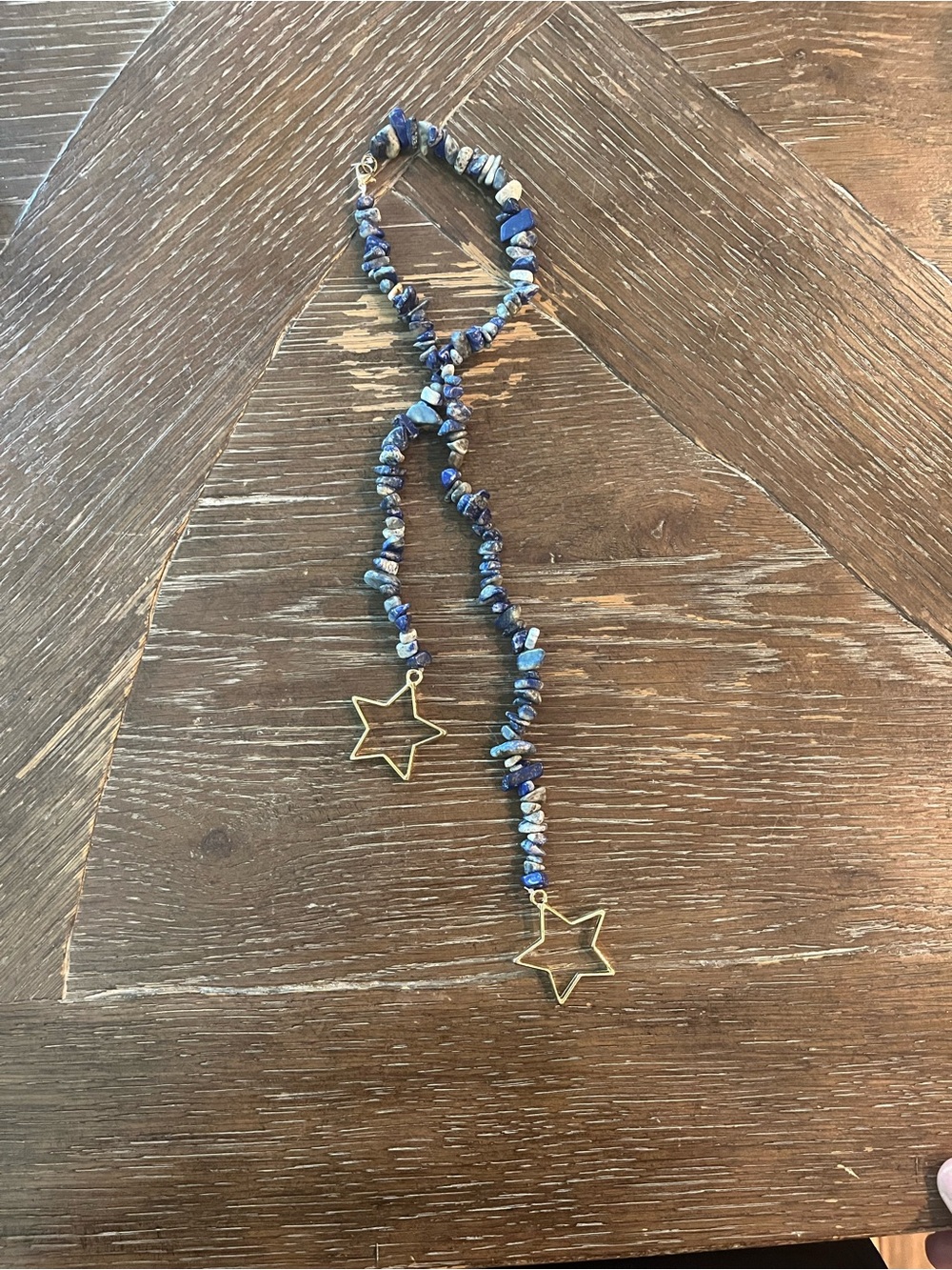 Blue Beaded Lariat bag charm with Gold Star Charms